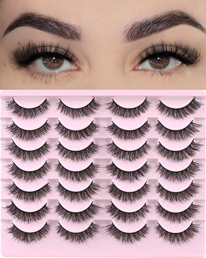 FARRED Natural Lashes Short Eyelashes Wispy False Mink Lash Pack 14 Pair Natural Look Fluffy Cat Eye Strip Eyelash Small Fake Lashes Full Pestañas Sets for MUA and Beginners Daily Makeup (F1 | 8-14mm) FARRED