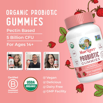 MARYRUTH'S USDA Organic Probiotic Gummies Probiotic Digestive Support | Immune Support | Digestive & Gut Health Supplement | 5 Billion CFU MARYRUTH'S