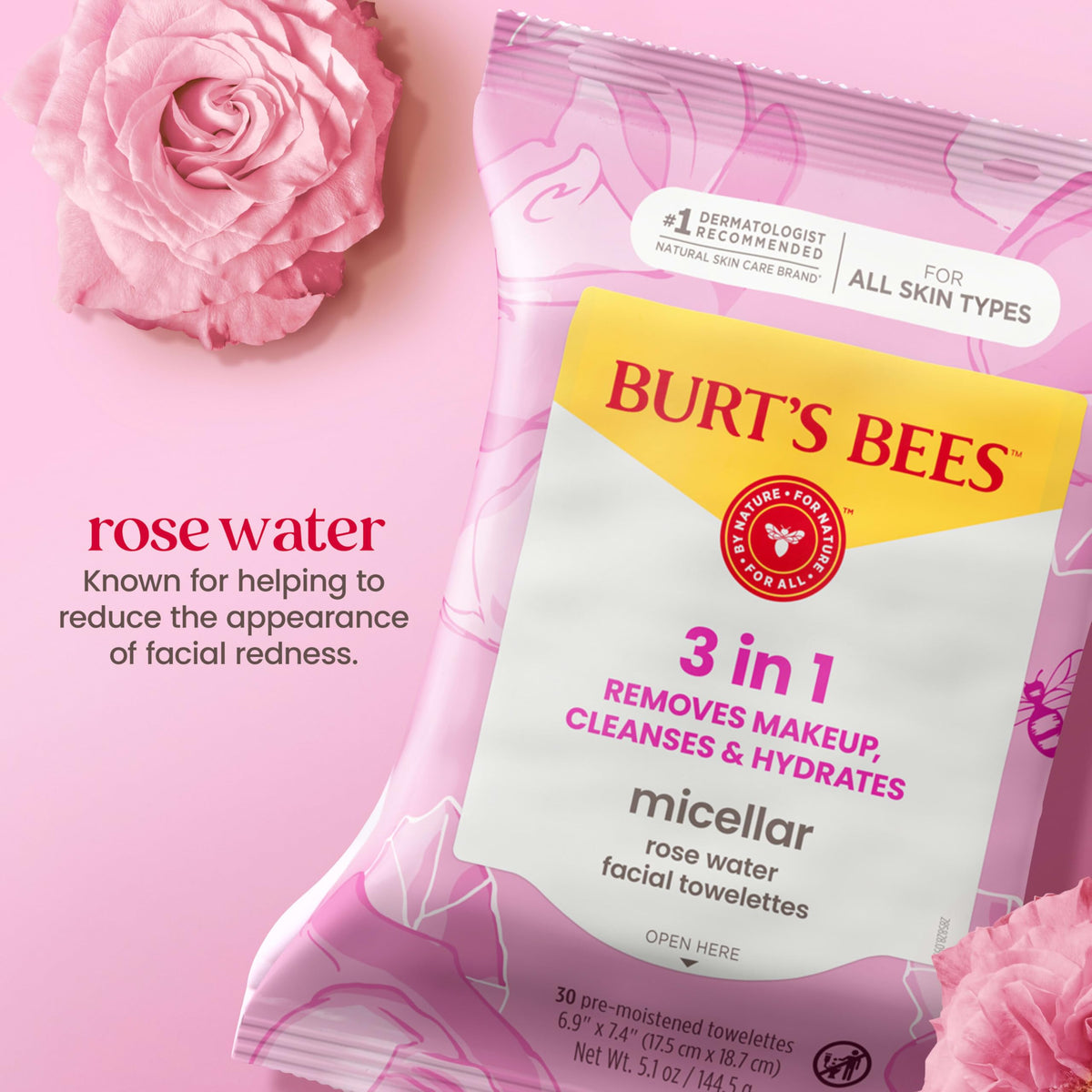 Burt’s Bees Micellar Rose Water Facial Towelettes, 30 ct. Burt's Bees