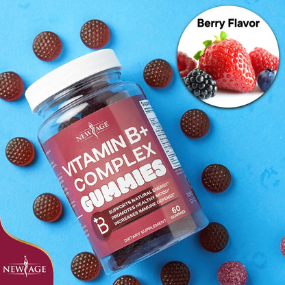 NEW AGE Vitamin B Complex Gummies with Vitamin B3, B6, & B12 – with Biotin, Folic Acid & Vitamin C – Gluten-Free, Vegan NEW AGE