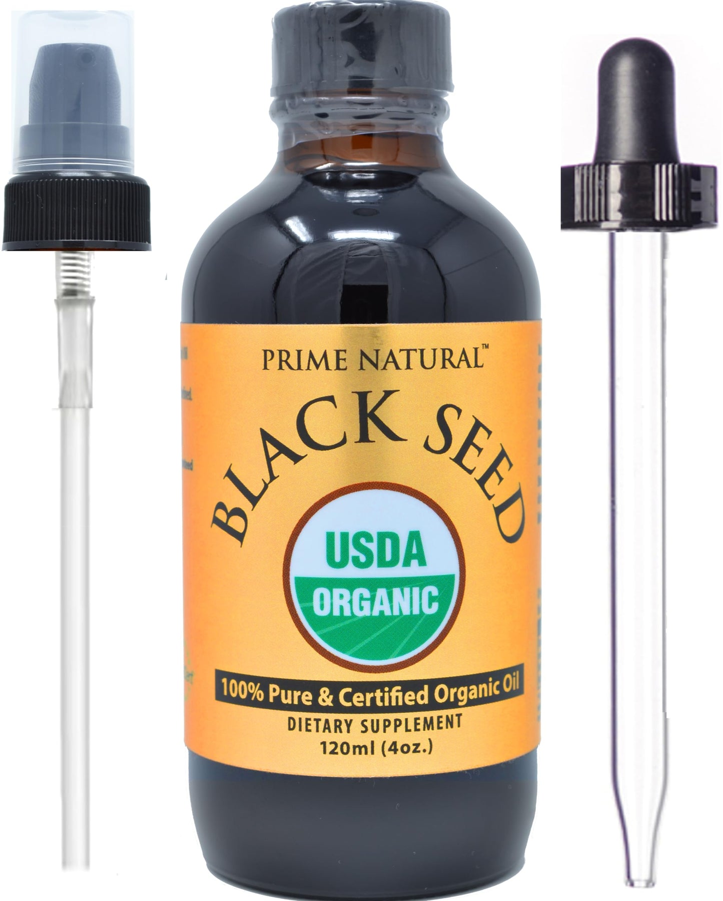 Prime Natural Organic Black Seed Oil 4oz - Cold Pressed Unrefined High Thymoquinone 1.7% USDA Certified - Turkish Origin Potent Nigella Sativa Liquid PRIME NATURAL