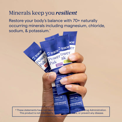 Trace Minerals Power Pak Multivitamin and Multimineral Packets - Electrolyte Support - 1200 mg Vitamin C plus 70+ Trace Minerals - Lemon Lime Flavor - 30 Packets Trace Minerals