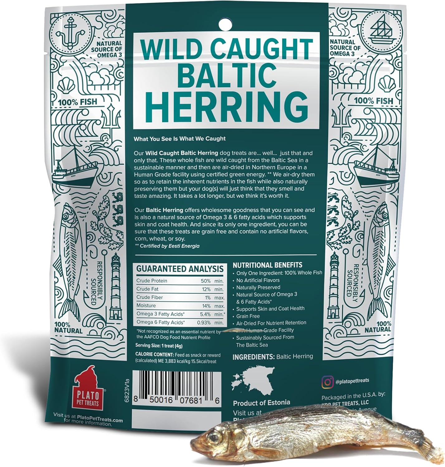 Plato Pet Treats Fish Dog Treats - Air-Dried, Single Ingredient Pet Treat - Omega 3 & 6 Fatty Acids to Support Skin and Coat - 100% Whole Fish - Wild Caught Baltic Herring - 3oz - 2 Pack Gsupps Australia