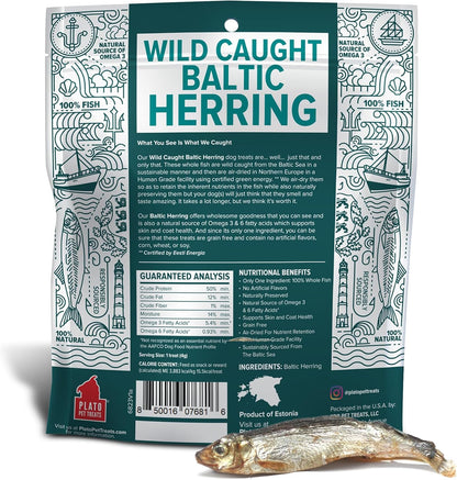 Plato Pet Treats Fish Dog Treats - Air-Dried, Single Ingredient Pet Treat - Omega 3 & 6 Fatty Acids to Support Skin and Coat - 100% Whole Fish - Wild Caught Baltic Herring - 3oz - 2 Pack Gsupps Australia
