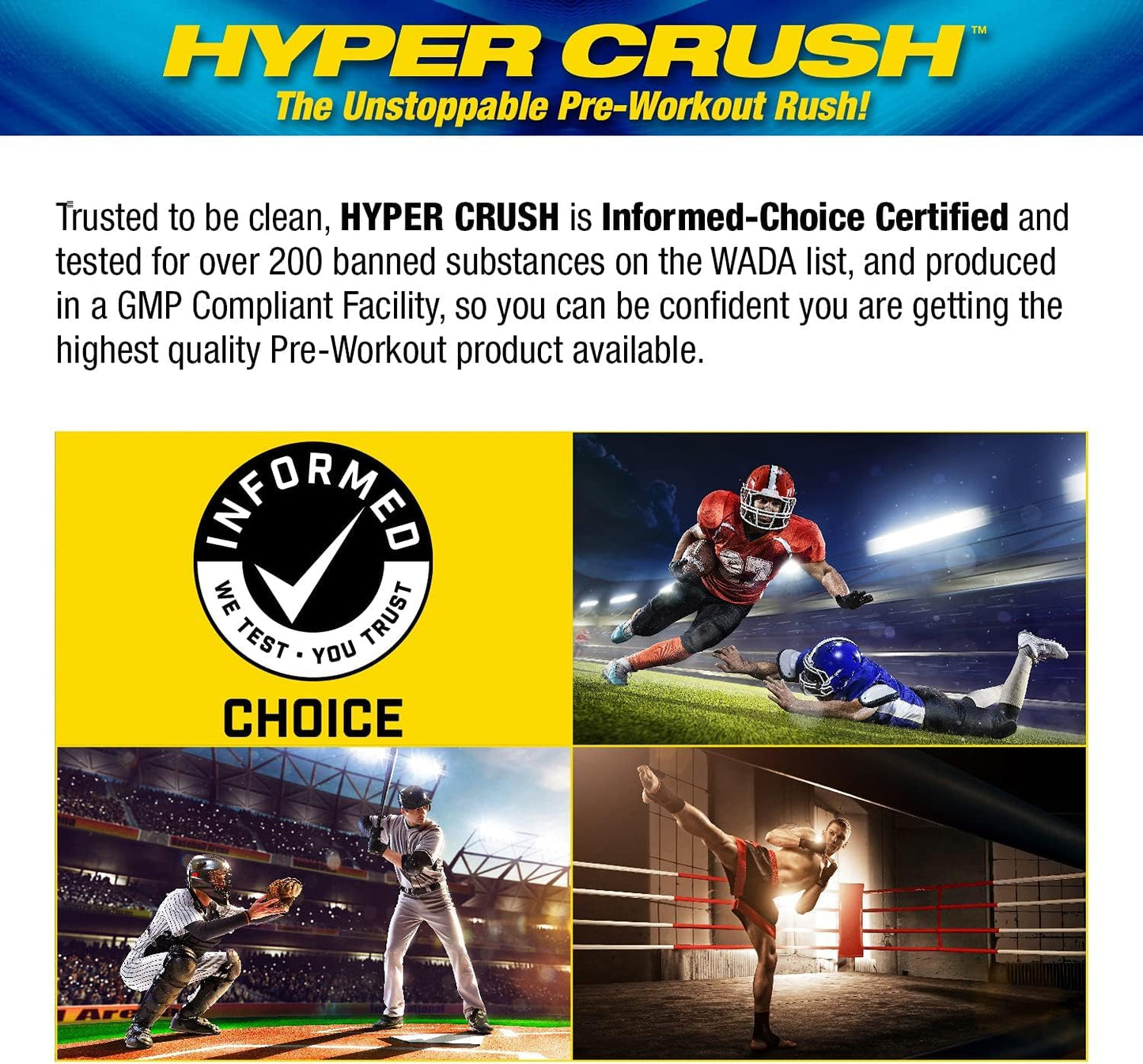 Maximum Human Performance MHP HYPER CRUSH Pre Workout energy drink creatine beta alanine nitric oxide pump citrulline AKG 30 Servings, Blue Ice, 14.88 Ounce