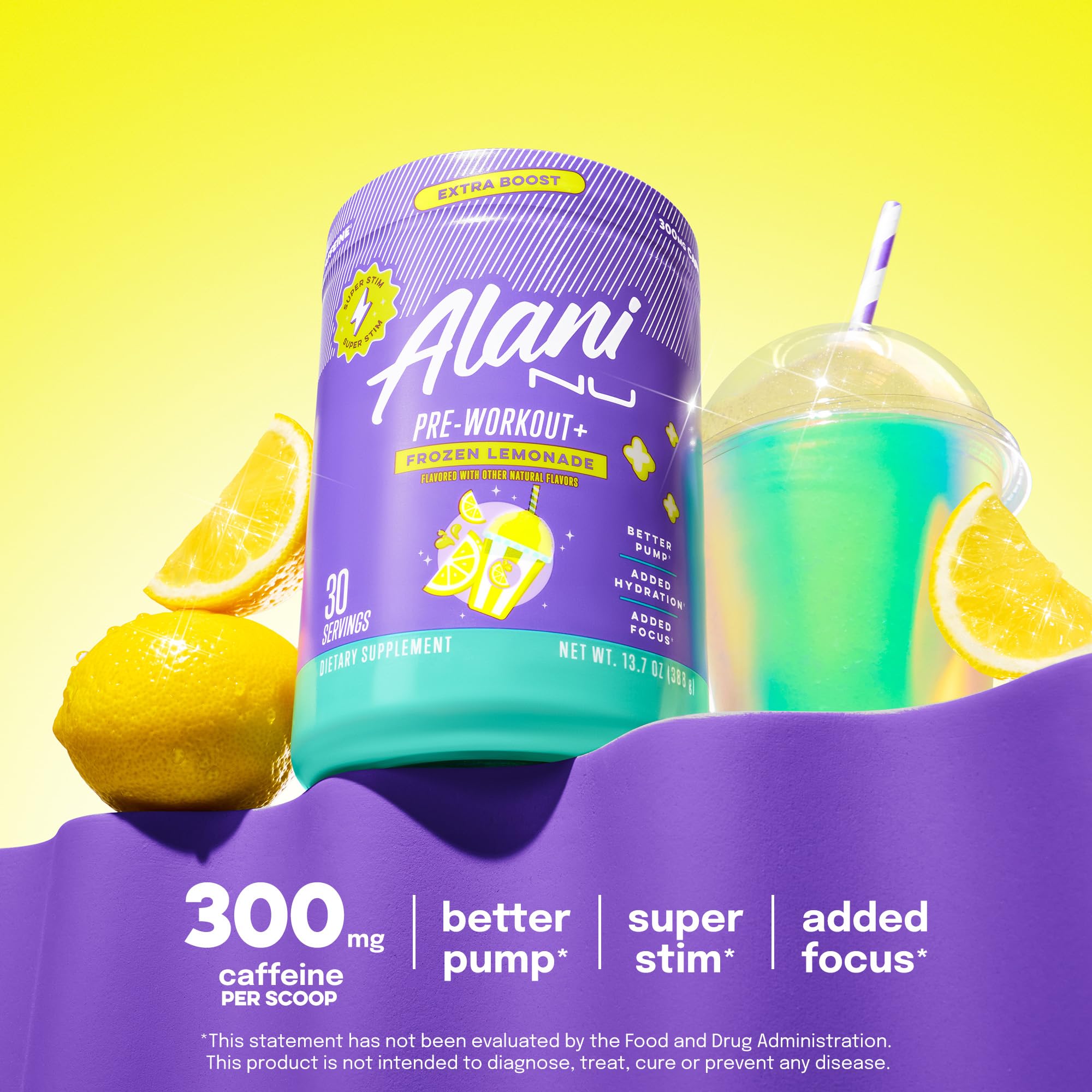 Alani Nu Pre Workout+ Powder Frozen Lemonade, Extra Boost, Sugar Free, 300mg Caffeine, L-Theanine, Beta-Alanine, Citrulline, 30 Servings Alani Nu buy australia supplements