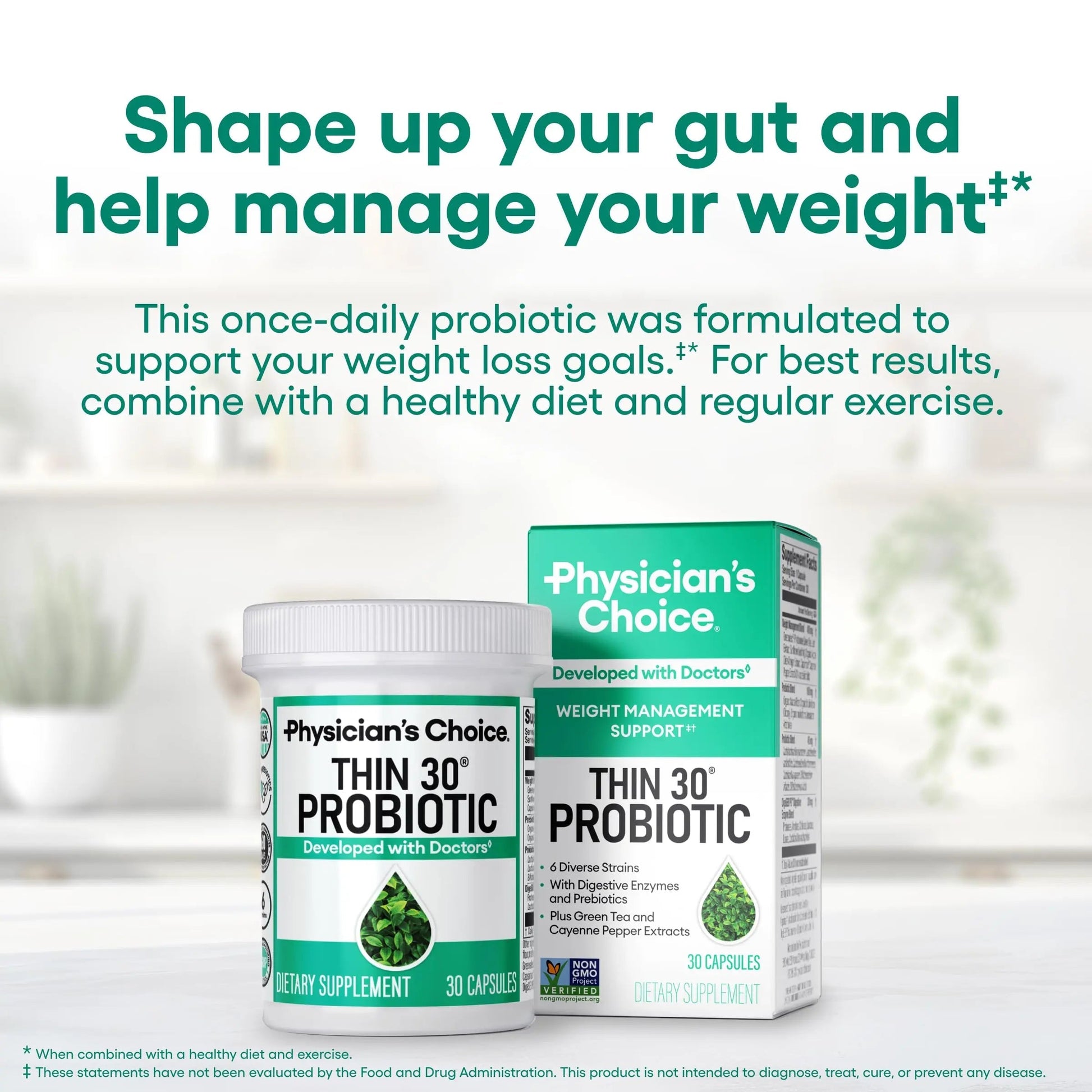 Physician's CHOICE Probiotics for Weight Management & Bloating - 6 Probiotic Strains - Prebiotics - Key ingredient Cayenne - Supports Gut Health - Weight Management for Women & Men - Green Tea - 30 CT Physician's CHOICE buy australia supplements