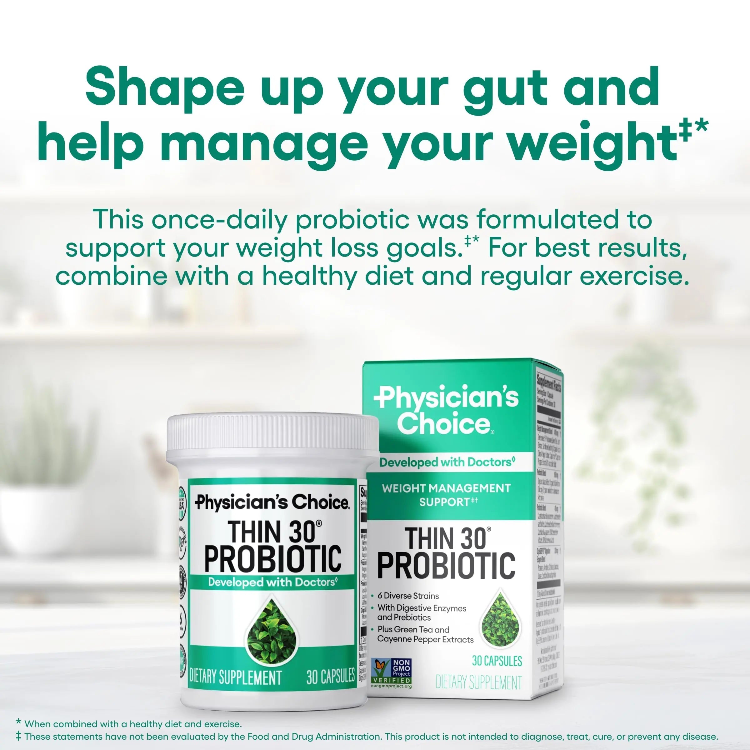 Physician's CHOICE Probiotics for Weight Management & Bloating - 6 Probiotic Strains - Prebiotics - Key ingredient Cayenne - Supports Gut Health - Weight Management for Women & Men - Green Tea - 30 CT Physician's CHOICE buy australia supplements