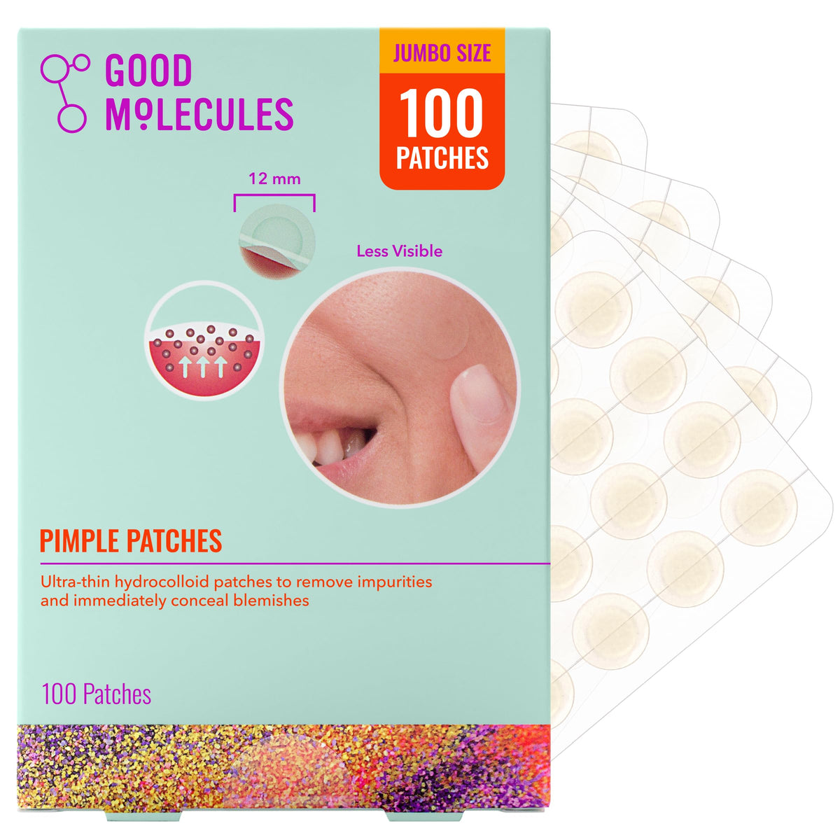 Good Molecules Pimple Patches for Face, 100 Pack – Ultra-Thin Hydrocolloid Patches, Invisible Under Makeup, Conceals Blemishes, Blackheads & Zits, Suitable for Acne-Prone Skin Good Molecules