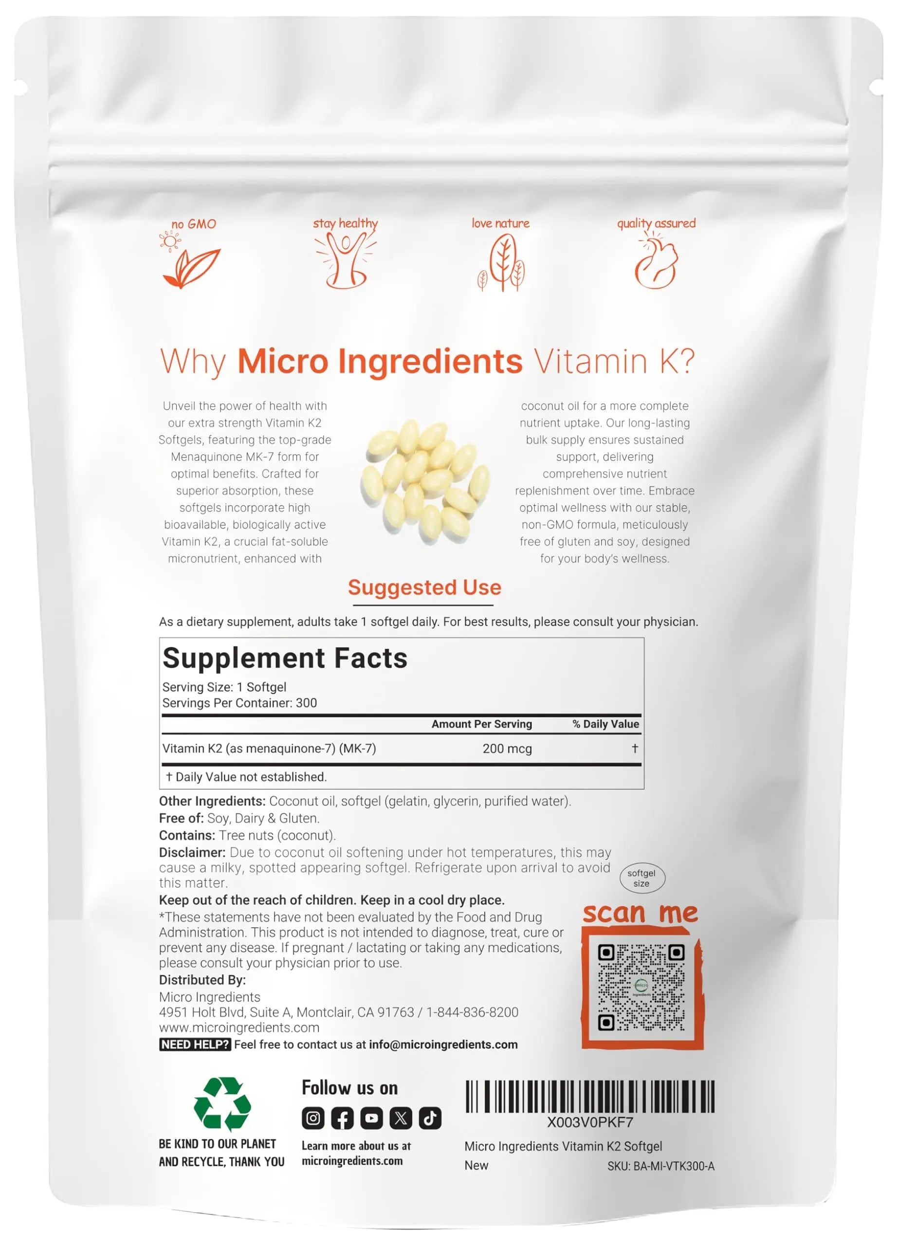 Micro Ingredients Vitamin K2 MK-7 Supplement, 200 mcg Per Serving, 300 Coconut Oil Softgles | Easily Absorbed, Active Menaquinone Form | Micro Ingredients buy australia supplements