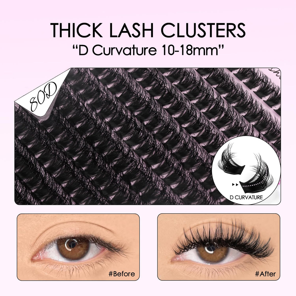 SOFENIDA Lash Clusters Kit 80D Lash Clusters Kit 10-18mm Volume Eyelash Clusters D Curly Cluster Eyelash Extensions 3D Wispy Lashes Cluster DIY Lash Extension Kit(80D-10-18MIX Thick Kit) SOFENIDA