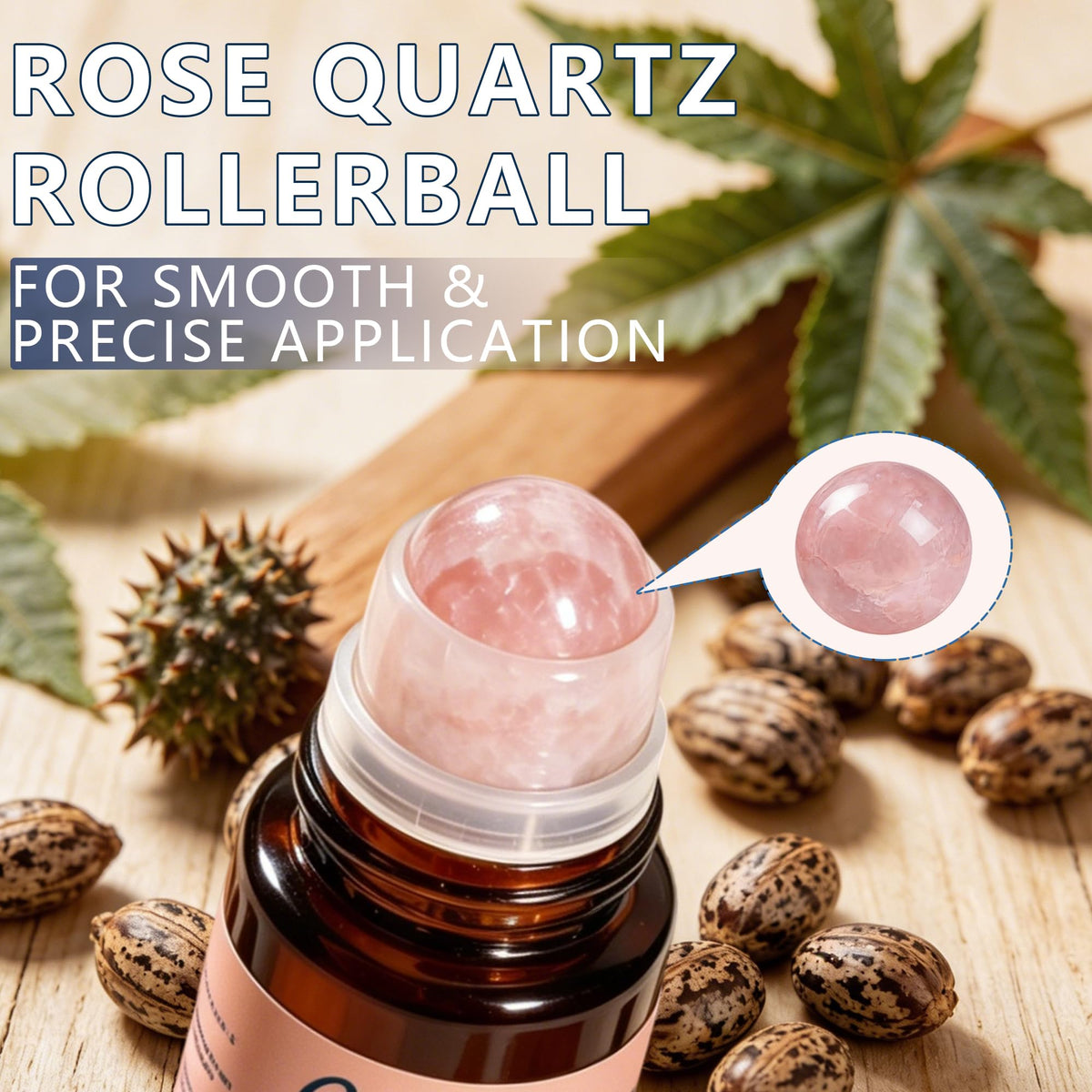 CLERVUN Organic Castor Oil Roll On with Rose Quartz Roller 2.02fl.oz CLERVUN
