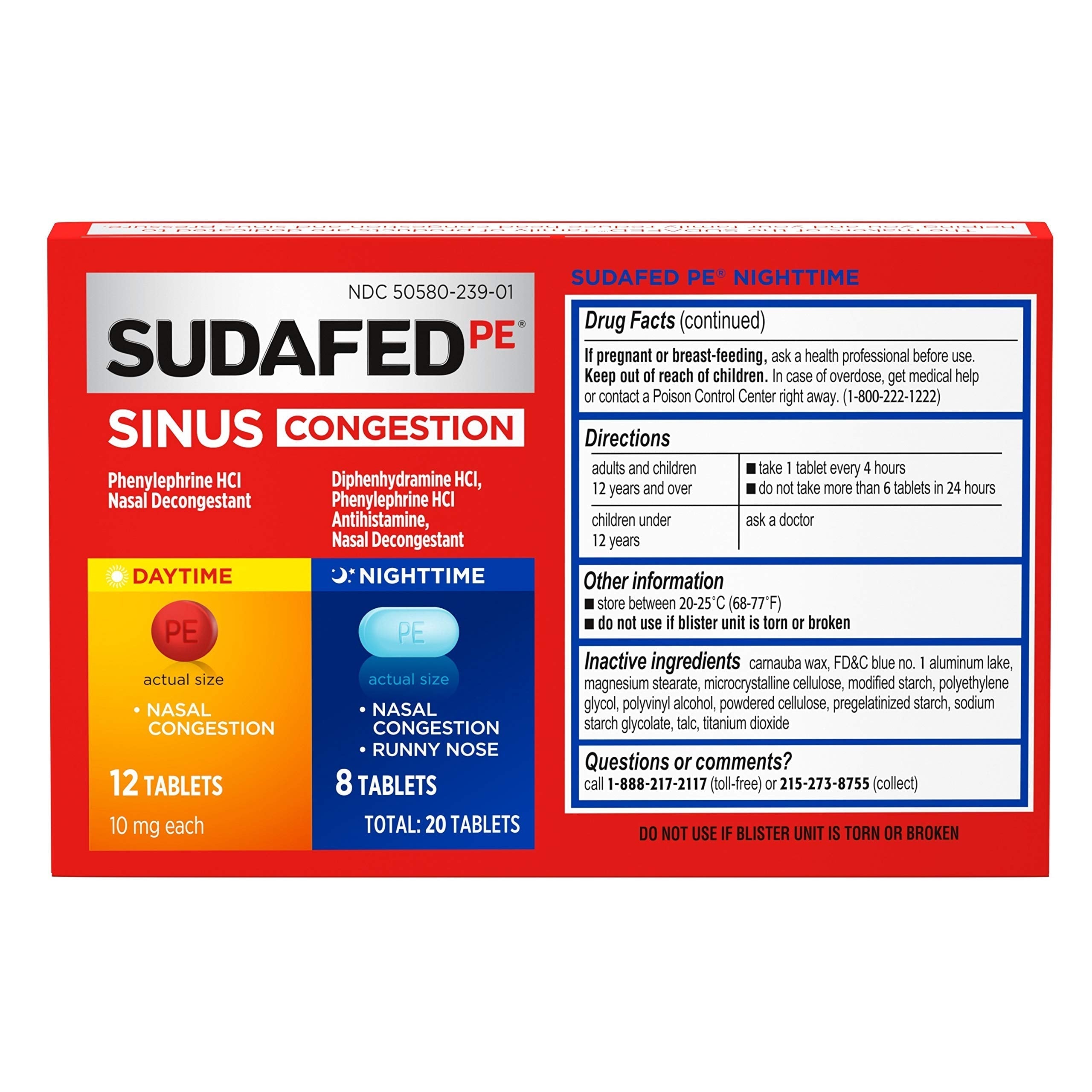 Sudafed PE Sinus Congestion Day + Night Maximum Strength Decongestant & Antihistamine Tablets with Phenylephrine HCl & Diphenhydramine HCl, Helps Nasal & Sinus Pressure & Congestion, 20 ct Sudafed buy australia supplements