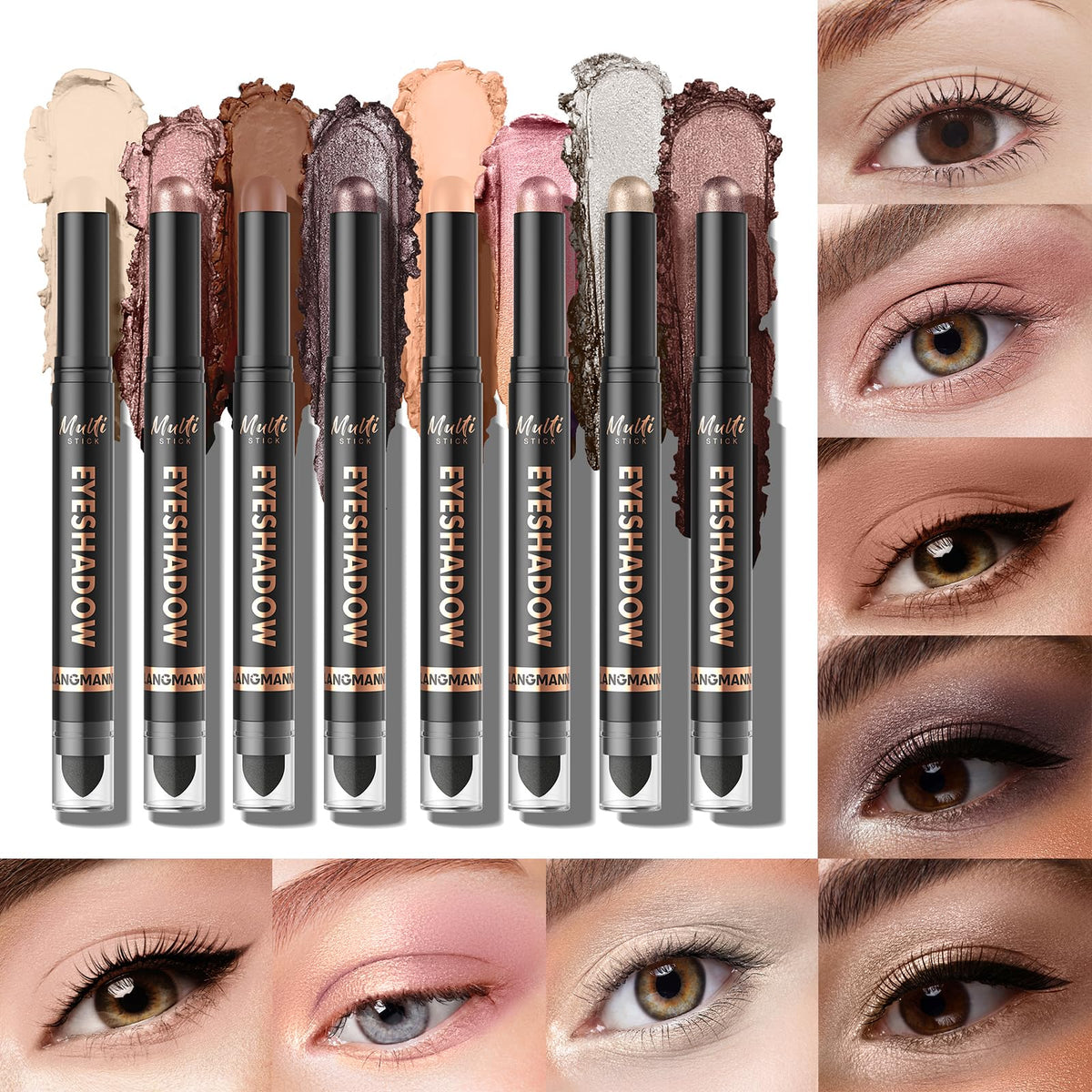 LANGMANNI 8 Color Waterproof Dual-Ended Eyeshadow Stick Set, Eye Makeup #A LANGMANNI