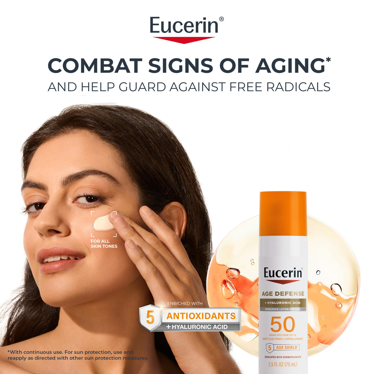 Eucerin Sun Age Defense Face Sunscreen Lotion SPF 50, 2.5 FL OZ Eucerin
