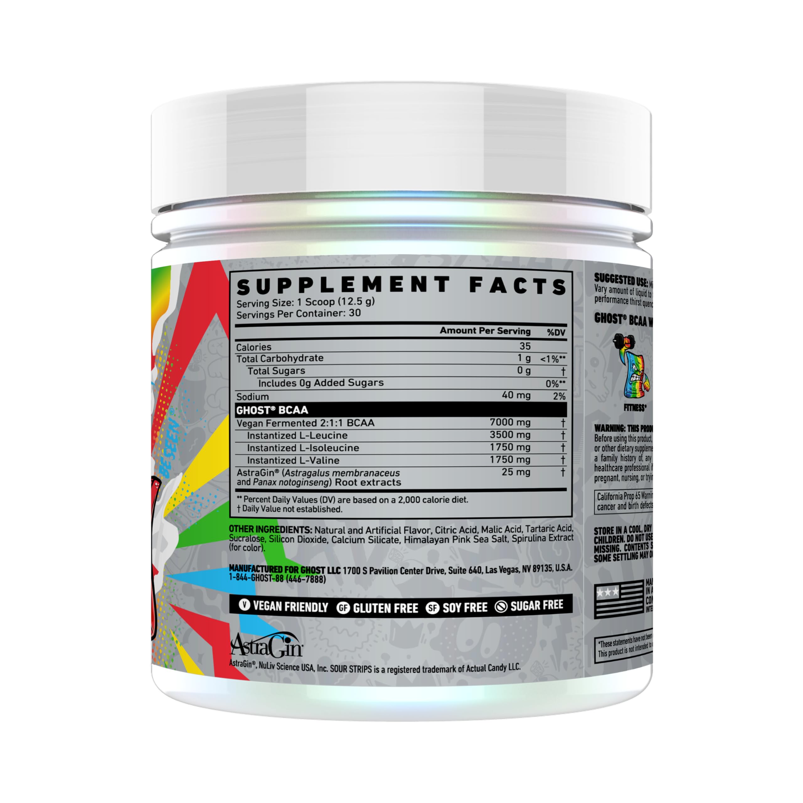 GHOST BCAA Powder Amino Acids Supplement, Sour Strips - 30 Servings - Sugar-Free Intra, Post & Pre Workout Amino Powder GHOST buy australia supplements