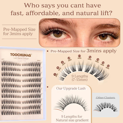 Natural Lash Clusters Wispy Eyelash Clusters C Curl Left&Right Cluster Eyelashes Extensions 180pcs Cluster Lashes DIY Individual Lash Extension Thin Band Cat Eye Lashes by TOOCHUNAG TOOCHUNAG