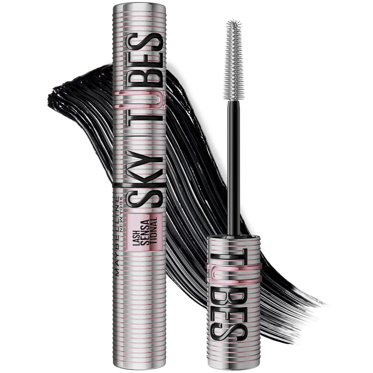 Maybelline Lash Sensational Sky Tubes Tubing Mascara, Extension-Like Lengthening Mascara, 24HR Eye Makeup with Shea Butter & Castor Oil, Very Black, 1 Count MAYBELLINE