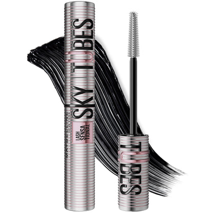 Maybelline Lash Sensational Sky Tubes Tubing Mascara, Extension-Like Lengthening Mascara, 24HR Eye Makeup with Shea Butter & Castor Oil, Very Black, 1 Count MAYBELLINE