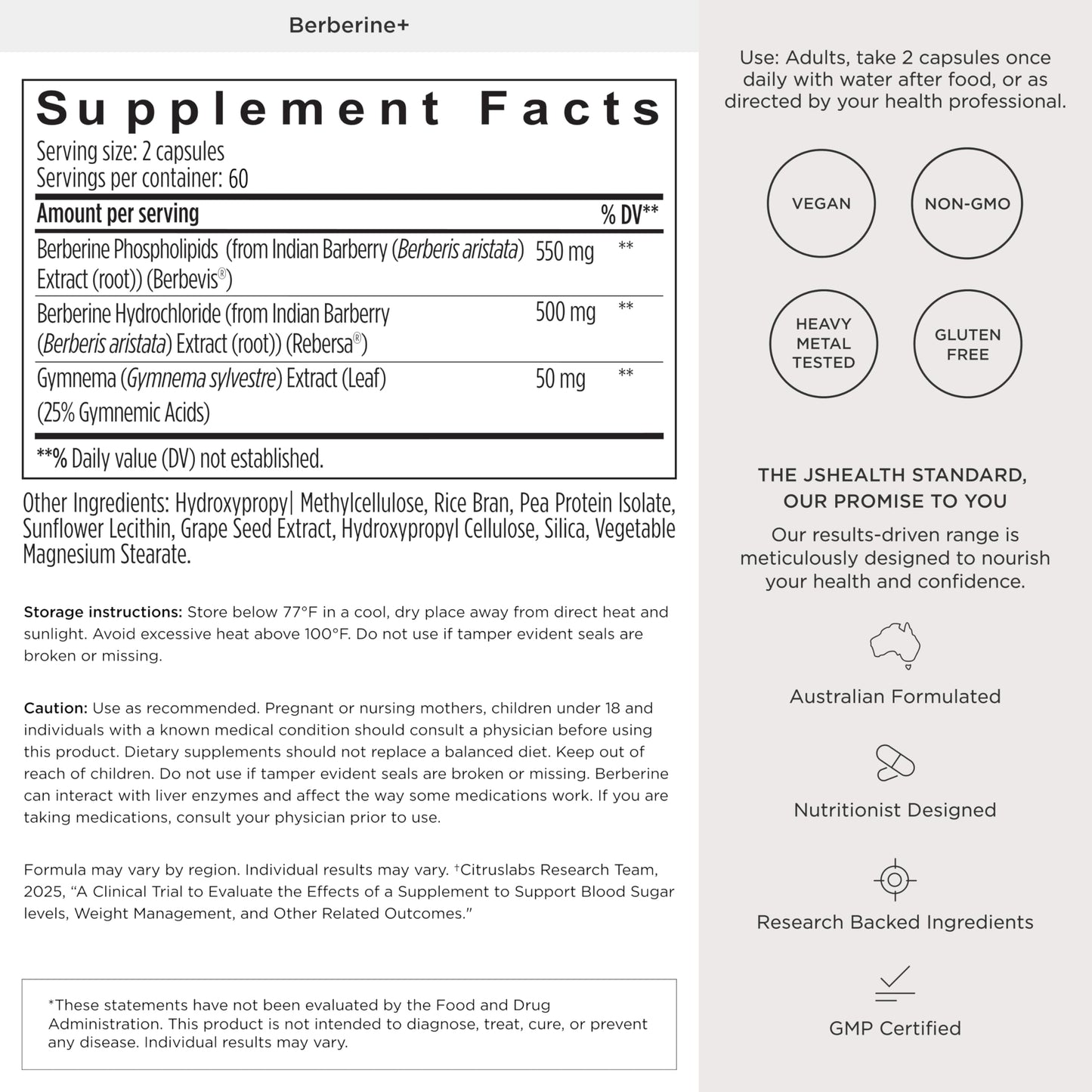JSHealth Supplement with Berbevis for Metabolic Health Support. Higher Strength for Blood Sugar Already in the Normal Range and Body Composition JSHealth