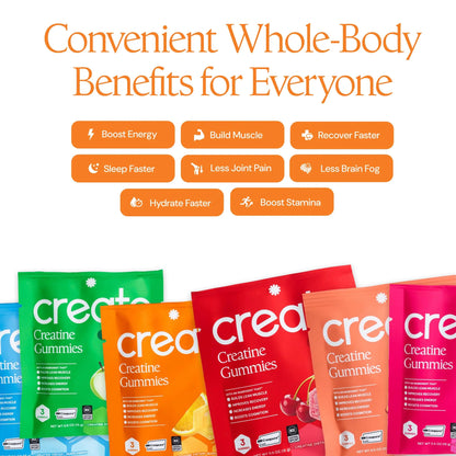 Create Creatine Gummies for Men & Women – NSF Certified, Made with Creapure Creatine Monohydrate, Great Tasting, Anti-Melting Formula, 30ct Standup Pouch, 90 Gummies (Variety Pack) Create