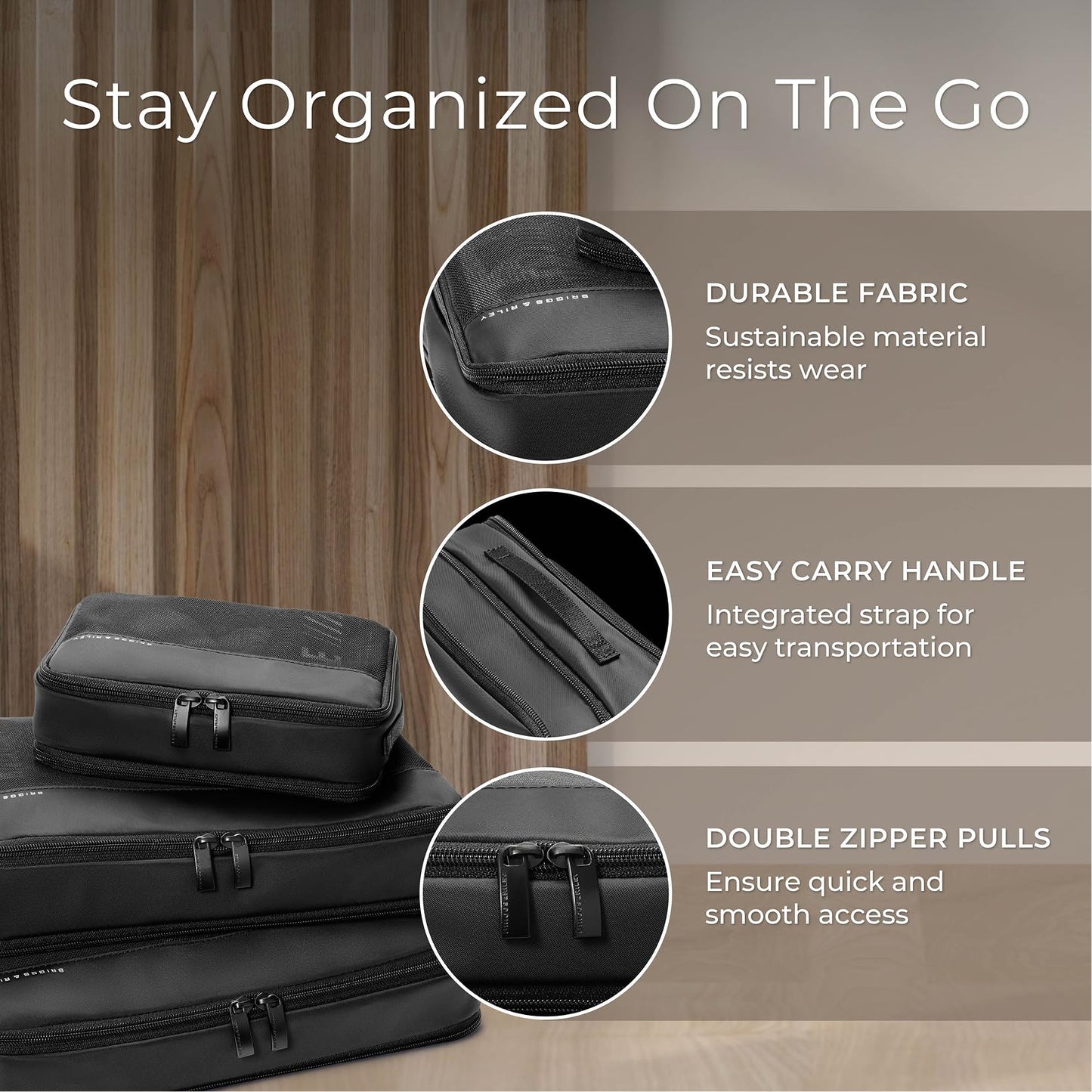 Briggs & Riley Compression Packing Cube Set for Women & Men - Bag Organizer for Checked Suitcase & Luggage, Pack Accessories for Vacation - 3-Piece, Black Gsupps Australia