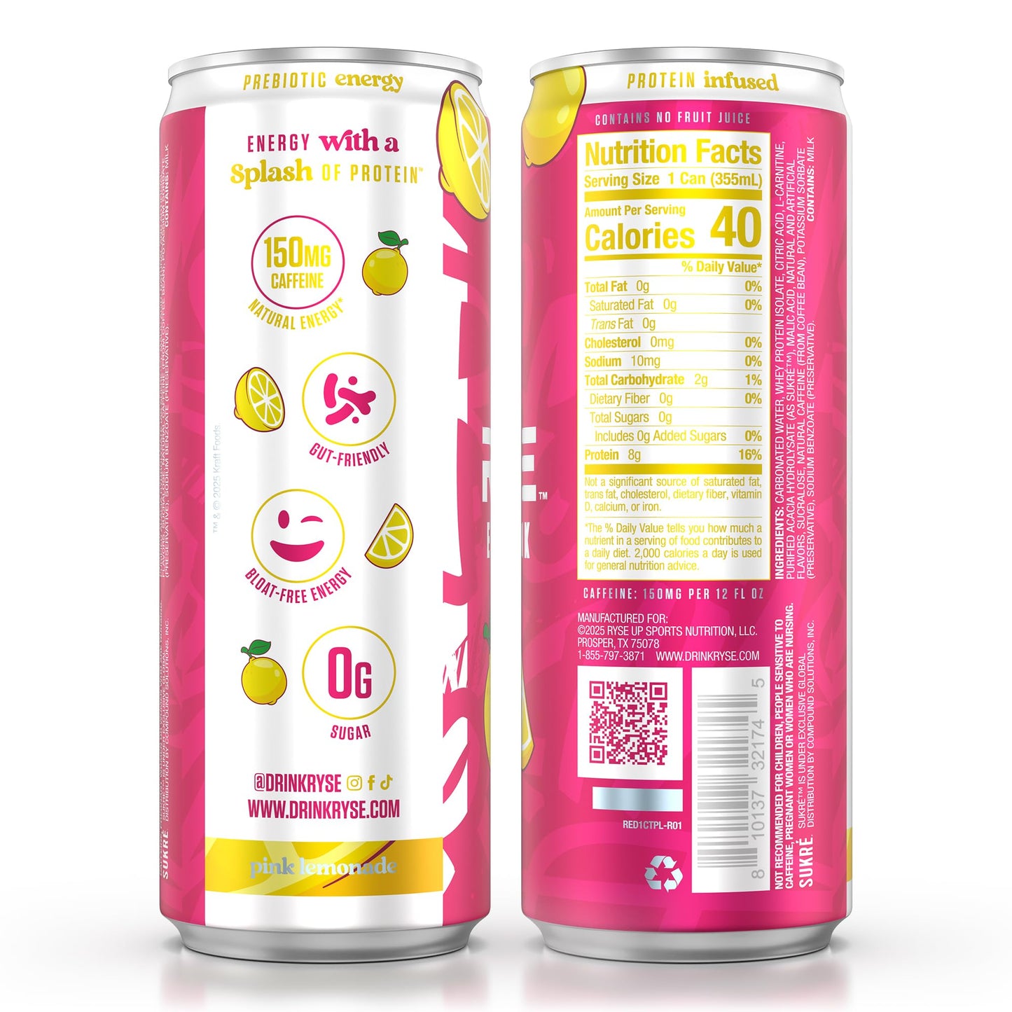 RYSE Functional Energy Drink - 5 Flavors Variety Pack - 150mg Natural Caffeine, 8g Whey Protein & 1g Prebiotics - Sugar Free, Gut-Friendly, Bloat-Free - 12 fl oz Cans (12-Pack)