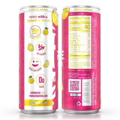 RYSE Functional Energy Drink - 5 Flavors Variety Pack - 150mg Natural Caffeine, 8g Whey Protein & 1g Prebiotics - Sugar Free, Gut-Friendly, Bloat-Free - 12 fl oz Cans (12-Pack)