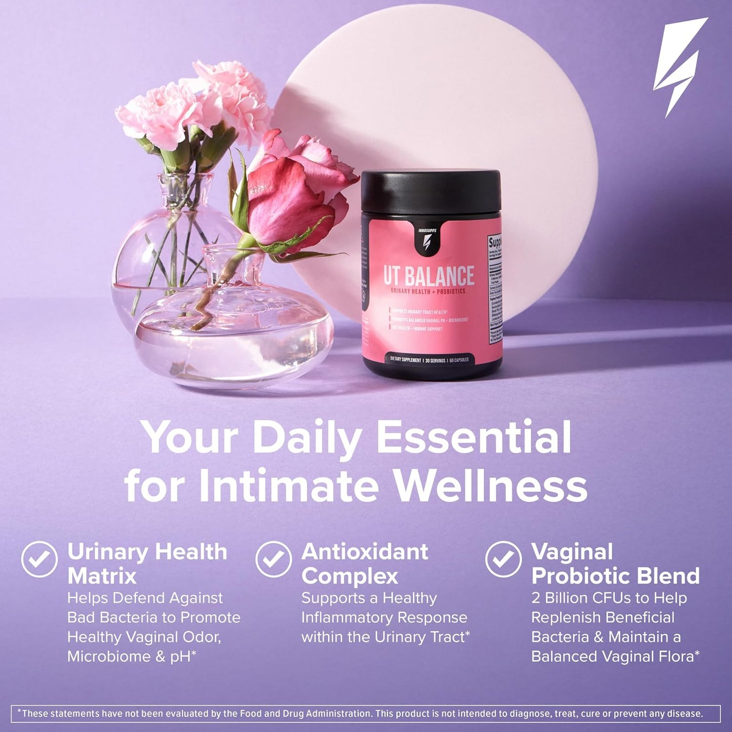 Inno UT Balance - Women's Probiotics with Cranberry, Magnesium, Green Tea, & Turmeric - Vaginal Health Probiotics for pH Balance, Urinary Tract Health and Freshness Support for Women (60 Capsules)