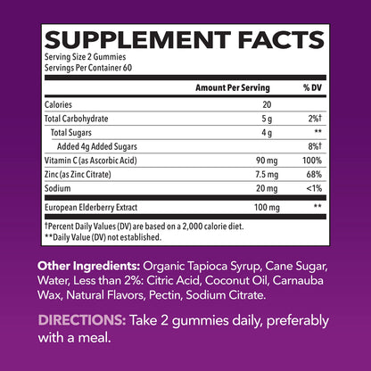 Sambucus Elderberry Gummies with Vitamin C & Zinc, Berry, 30 Servings | Vegan, Non-GMO, Gluten Free Elderberry Gummies, 100mg Extract Per Serving for Immune Support and Wellness Defense, 60 Count Gsupps Australia