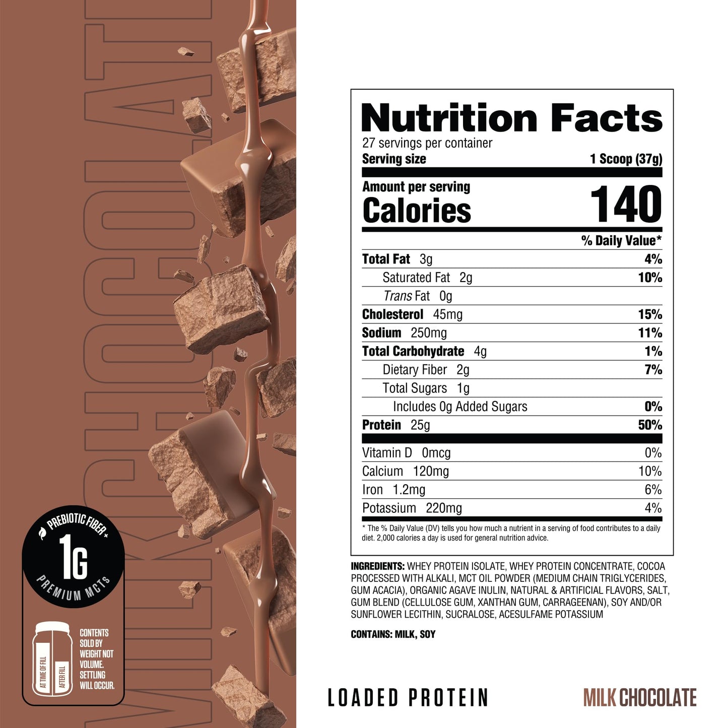 RYSE Loaded Protein Powder - Jet-Puffed Marshmallow - 25g Whey Protein Isolate & Concentrate with Prebiotic Fiber & MCTs - Low Carb, Low Sugar, Digestive-Friendly - 27 Servings / 2 lb Tub