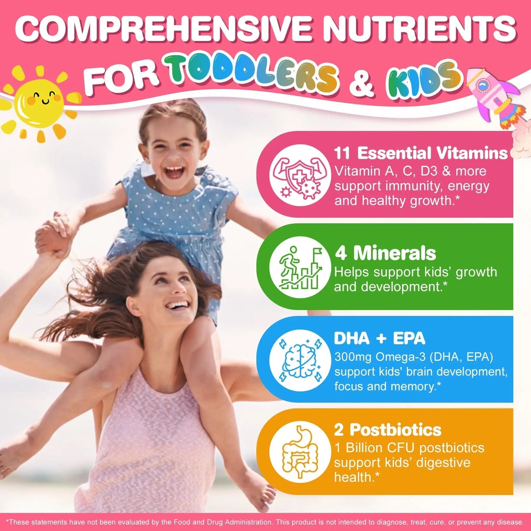 Organic Toddler Multivitamin Gummies + Omega-3 (DHA/EPA), Postbiotics | kids 2+ multivitamin | Vitamins A C D3 Methyl B12 Folate Zinc EnvyCure buy australia supplements