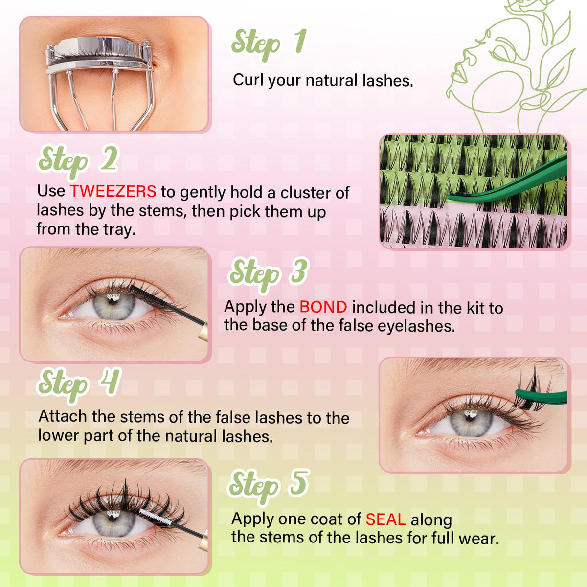 KEYYOU Fairy Lash Clusters Soft Invisible Band Manga Lashes D Curl 8-18MIX KEYYOU