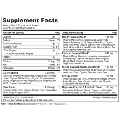 NATURELO Raw Greens Superfood Powder 480 Grams, Mixed Berry - Supports Energy, Immunity and Detox - Includes Spirulina, Wheat Grass and Organic NATURELO