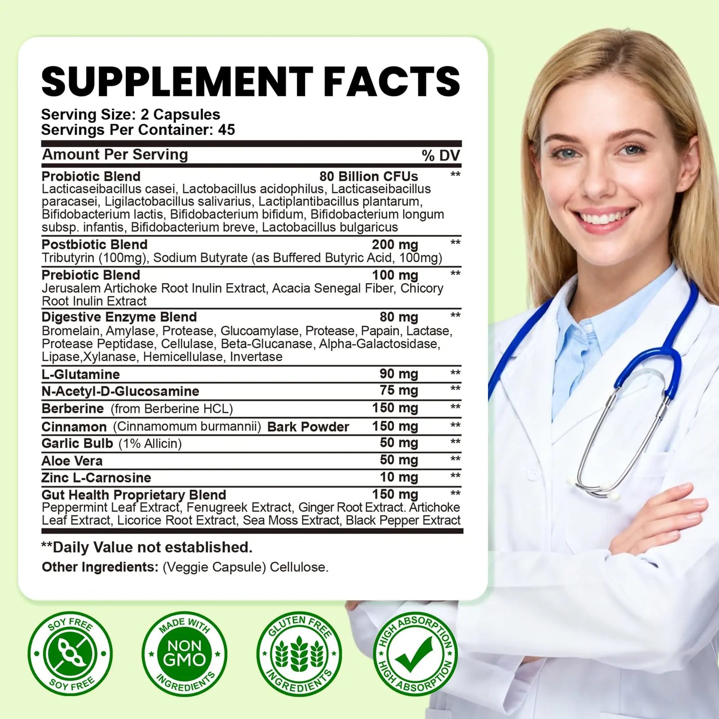SEPT YAN Gut Health Supplement with Prebiotics, Postbiotics & Probiotics for Digestive Health for Women & Men, 80 Billion CFU Probiotics for Gut and Digestion SEPT YAN