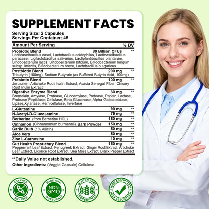 SEPT YAN Gut Health Supplement with Prebiotics, Postbiotics & Probiotics for Digestive Health for Women & Men, 80 Billion CFU Probiotics for Gut and Digestion SEPT YAN