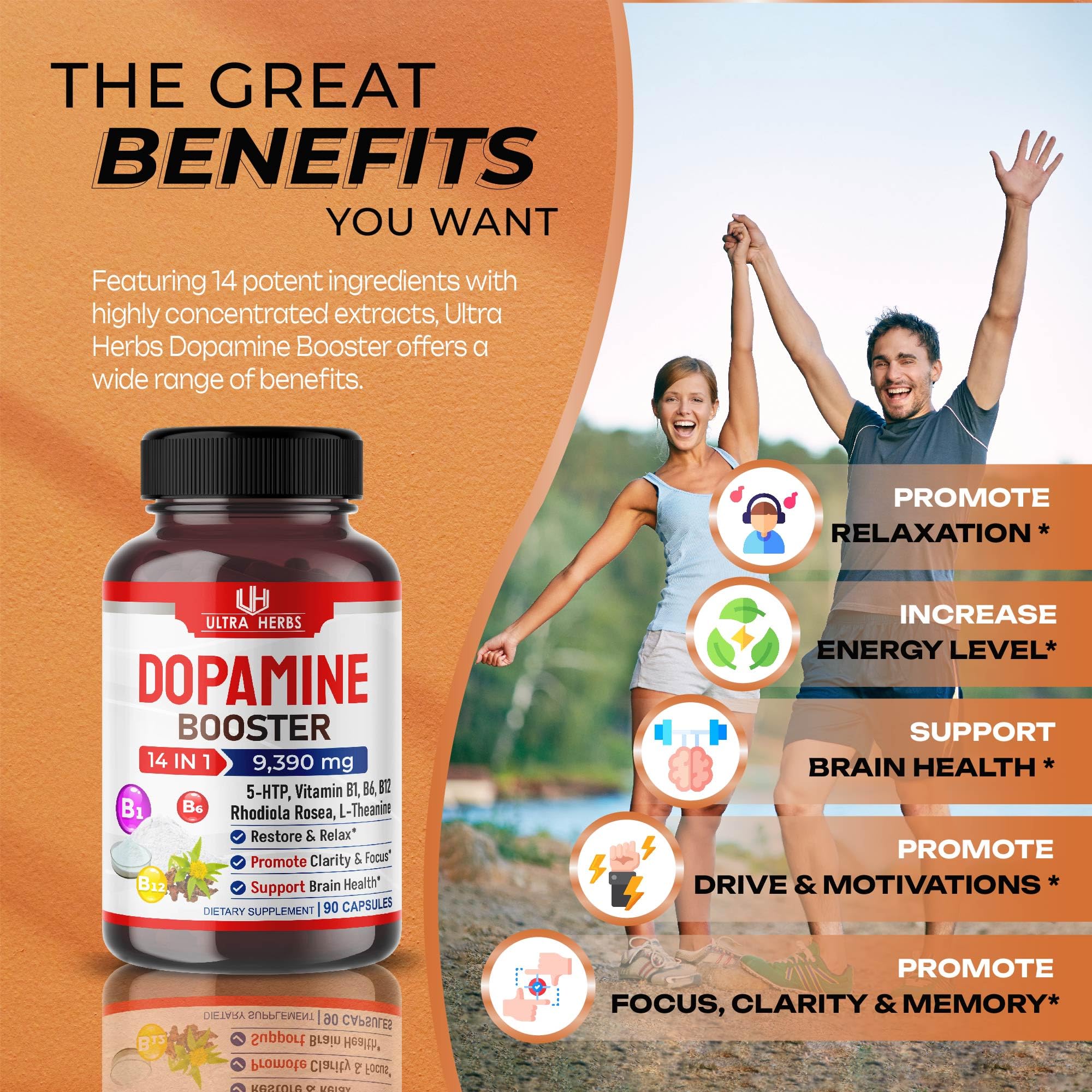 Dopamine Focus Supplement Ashwagandha 5000mg 5-HTP 50mg Rhodiola Rosea 2000mg ULTRA HERBS buy australia supplements
