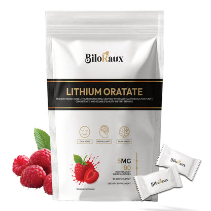BiloRaux Lithium Orotate 5mg Gummies – Premium Microdose Lithium Supplement for Calm Balance & Focus – Natural Raspberry Flavour – 90 Vegan Gummies BiloRaux