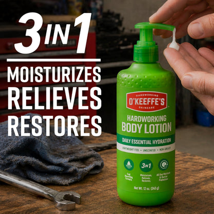 OKeeffes Hardworking Body Lotion, 12 oz Pump, Fragrance-Free Formula O'Keeffe's