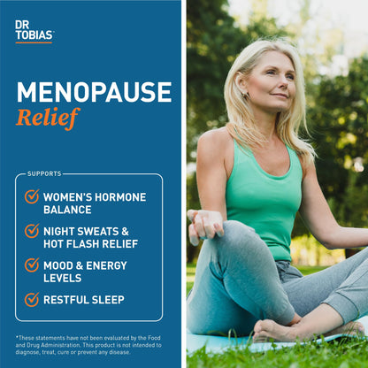 Dr. Tobias Menopause Relief with Black Cohosh, Soy Isoflavones, Don Quai, Hot Flash & Night Sweats Relief for Women, Non-GMO Menopause Supplements for Women, 60 Capsules, 30 Servings