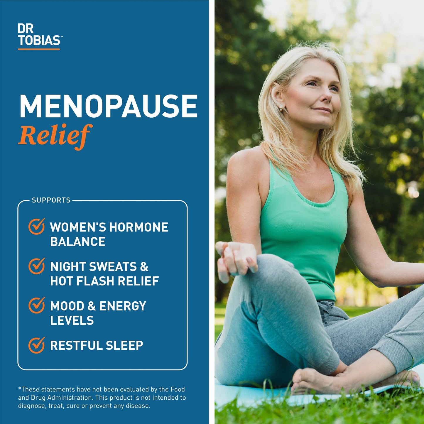 Dr. Tobias Menopause Relief with Black Cohosh, Soy Isoflavones, Don Quai, Hot Flash & Night Sweats Relief for Women, Non-GMO Menopause Supplements for Women, 60 Capsules, 30 Servings