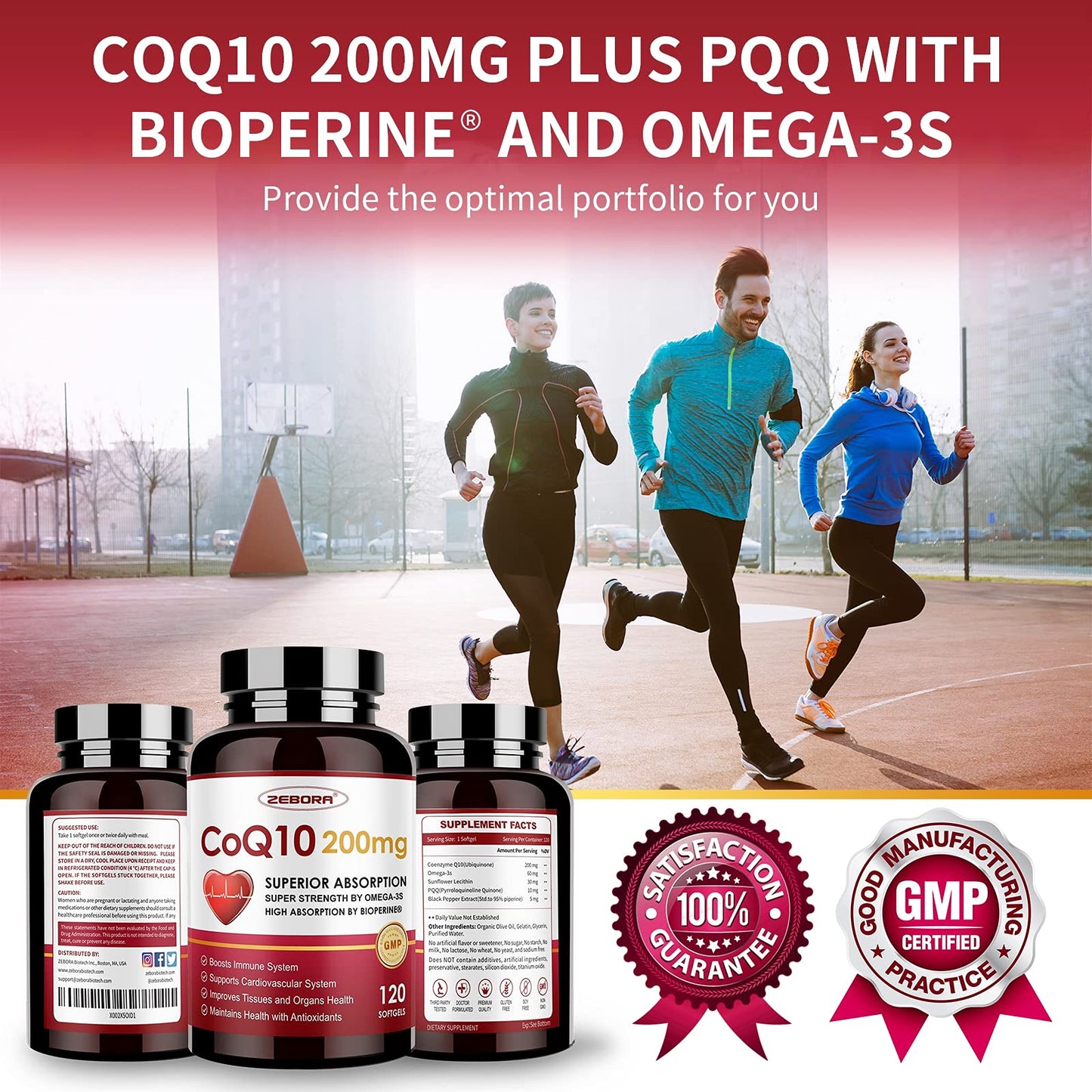 ZEBORA CoQ10-200mg-Softgels with PQQ, BioPerine & Omega-3, 120 Servings Coenzyme Q10(Ubiquinone) Supplement for High-Absorption, Powerful-Antioxidant ZEBORA