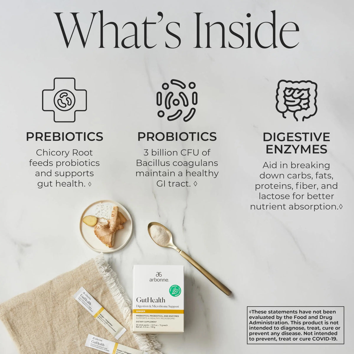 Arbonne Gut Health Digestion Support - Microbiome Prebiotic and Probiotic Drink Mix, Probiotic Powder and Prebiotic Powder Arbonne