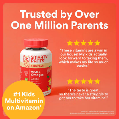 SmartyPants Kids Multivitamin Gummies with Omega 3 DHA/EPA, Vitamins D3, C, B12, B6, A, K, and Zinc, Gluten Free, Clean Label, Three Fruit Flavors, 60 Gummies (30 Day Supply) Gsupps Australia