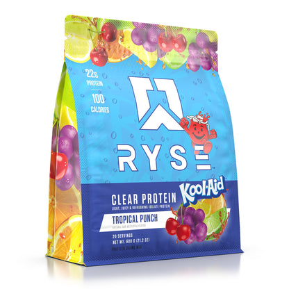 Ryse Clear Whey Isolate Protein Powder - Kool-Aid Tropical Punch - 22g Fast-Digesting Whey Protein - Light, Juicy & Refreshing - 100 Calories, Zero Sugar, Zero Artificial Colors - 20 Servings Bag