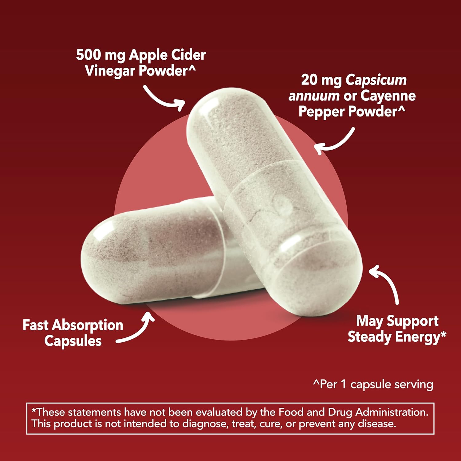 Apple Cider Vinegar Capsules with Cayenne Pepper, 60 Count, 2-Month Supply | 500mg ACV Per Serving for Appetite, Cravings, and Bloating Relief, Vegan, Non-GMO, Easy-to-Take Capsules, 60-Day Supply Gsupps Australia
