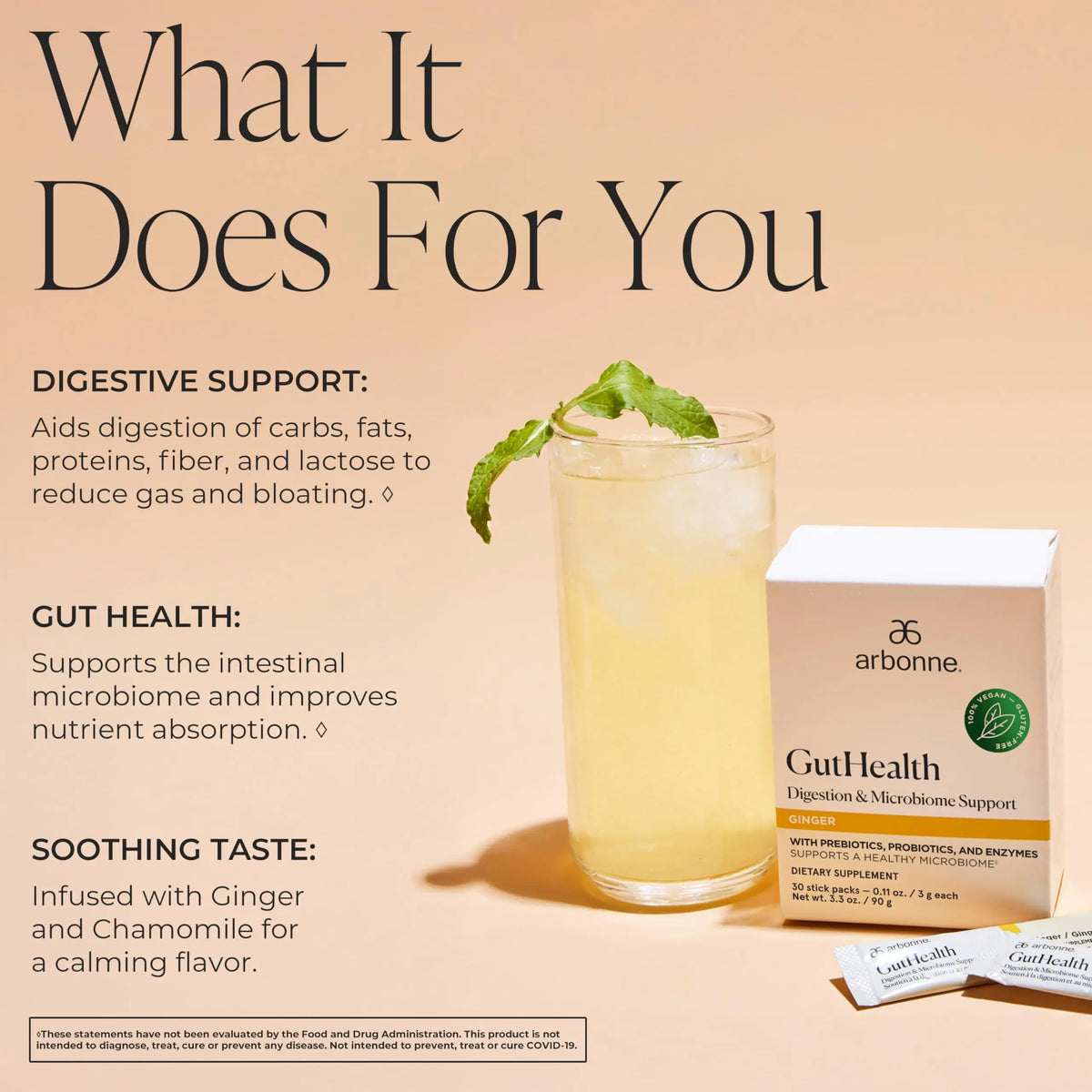Arbonne Gut Health Digestion Support - Microbiome Prebiotic and Probiotic Drink Mix, Probiotic Powder and Prebiotic Powder Arbonne