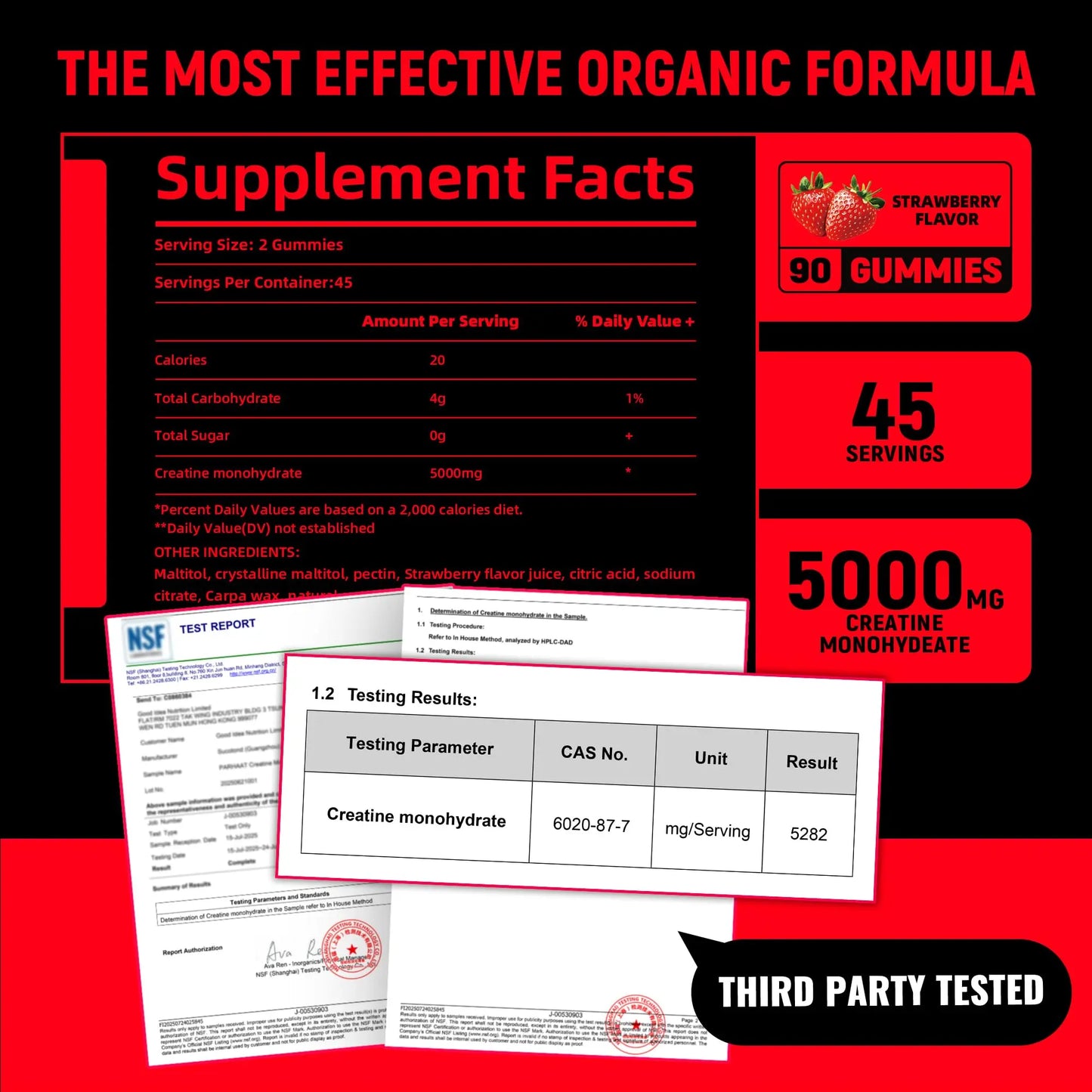 NSF Certified Creatine Gummy - Creatine Monohydrate Gummies 5g for Men & Women - Boost Focus,Strength, and Endurance, Vegan, Gluten-Free, Non-GMO, 2.5 Gram Creatine Parhaat