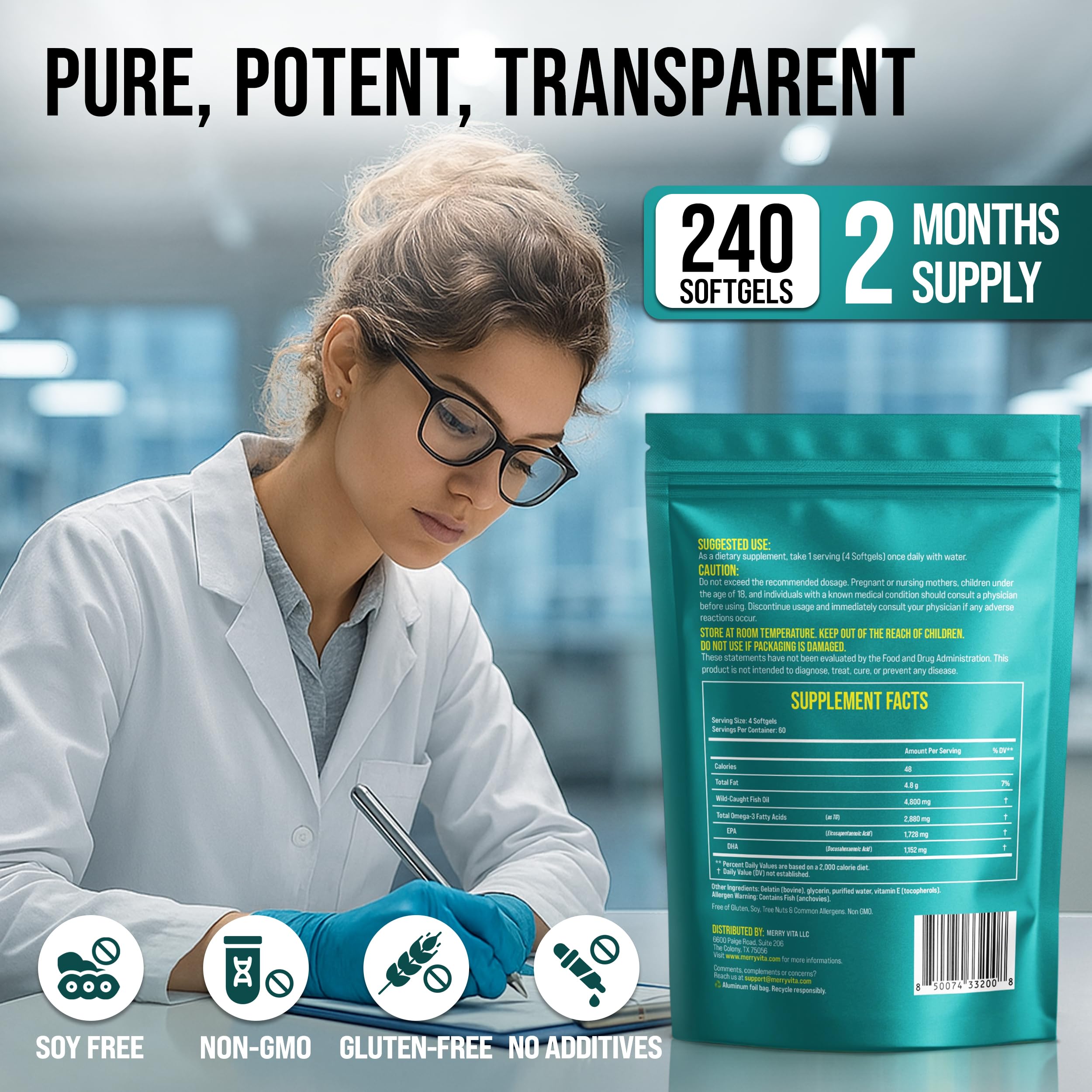 Omega 3 Fish Oil 4800 mg – EPA 1728 mg | DHA 1152 mg from Wild-Caught Anchovies – Burpless Mini Softgels – Pure Omega-3 Fatty Acid Supplement – Non-GMO, Gluten-Free, No Aftertaste – 240 Capsules MERRY VITA buy australia supplements