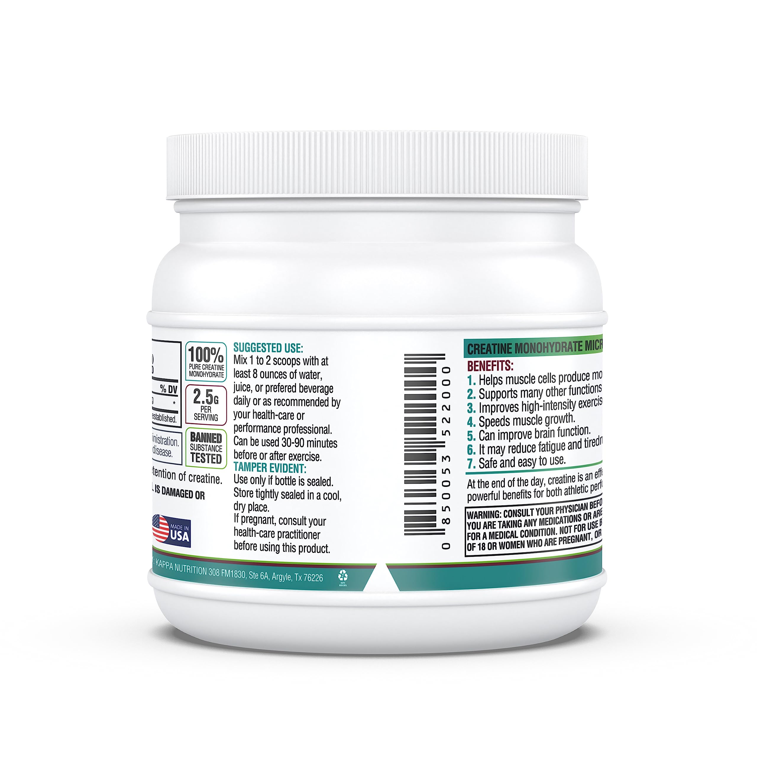 Kappa Nutrition Creatine Monohydrate Powder, Pure Amino Acid Formula, Supports Muscle Strength, Cellular Energy & Mental Focus* Gluten-Free, Keto, 2.25g per Scoop, 240 Servings, Net Wt. 1.32 LB (600g) KAPPA NUTRITION buy australia supplements